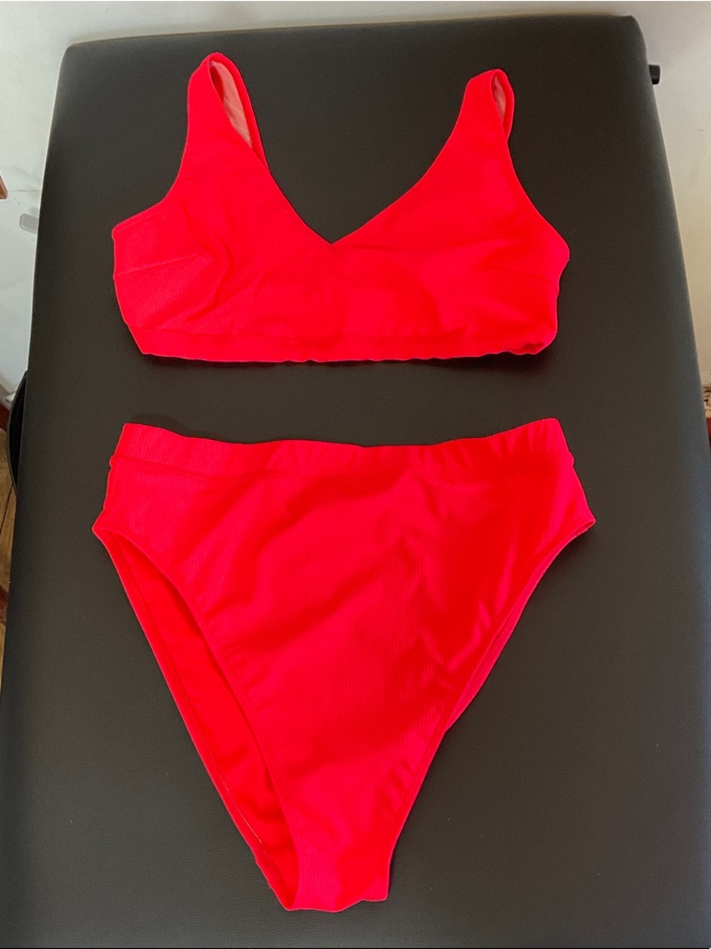 ASOS Red Ribbed High Waist Bikini Set - Picture 2 of 10